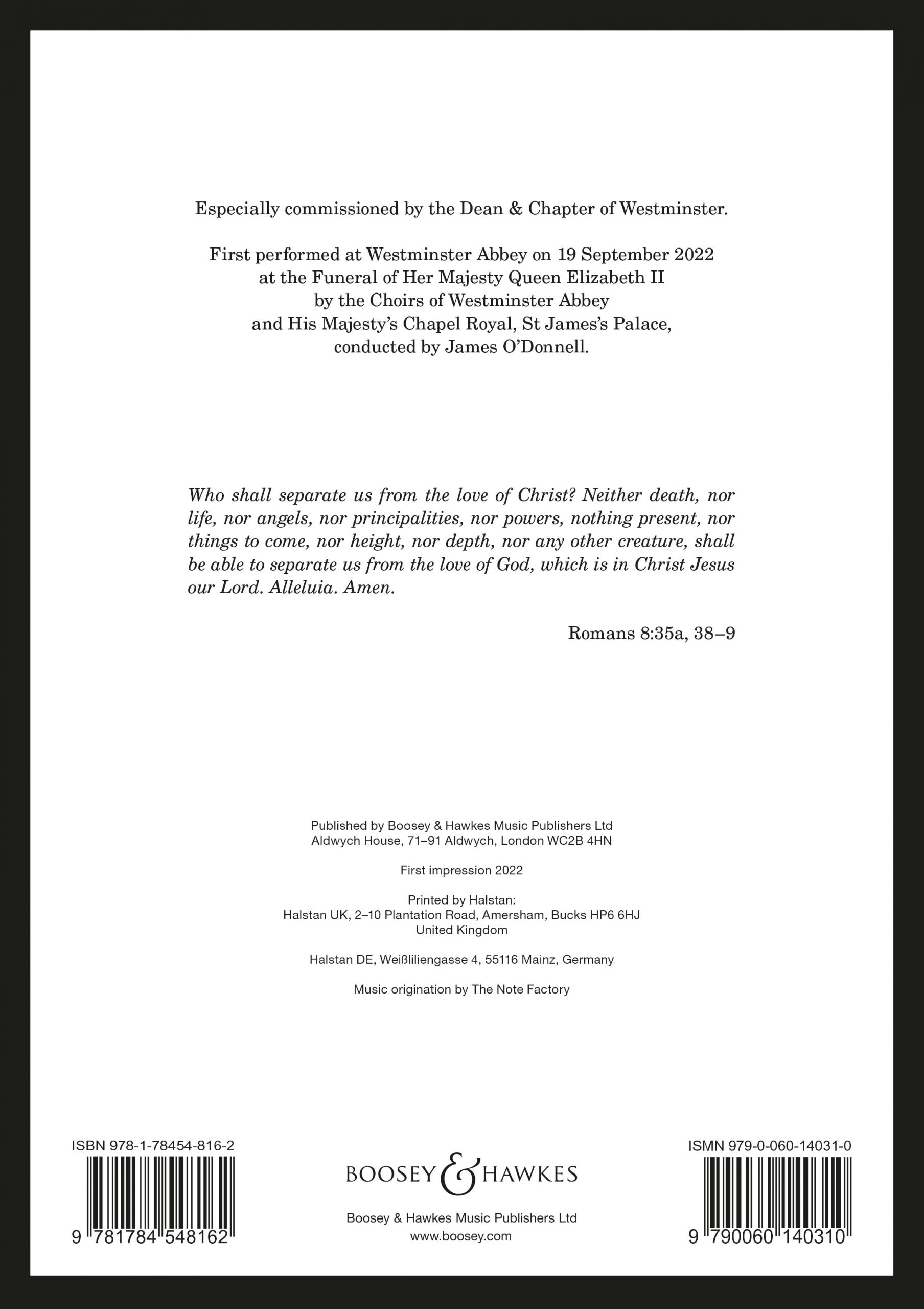 Halstan Print New Choral Work For Queen Elizabeth II’s funeral